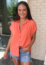 Velvet Heart Edison Rust Button Up Hi Lo Blouse-Hand In Pocket