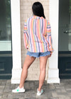 Self Contrast Peaches Metallic Striped Blouse-Hand In Pocket