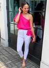 Aires One Shoulder Puff Sleeve Top- Hot Pink ***FINAL SALE***-Hand In Pocket