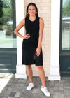 RD Style Black Sleeveless Side Ruched Knit Dress-***FINAL SALE***-Hand In Pocket