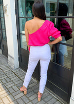 Aires One Shoulder Puff Sleeve Top- Hot Pink ***FINAL SALE***-Hand In Pocket