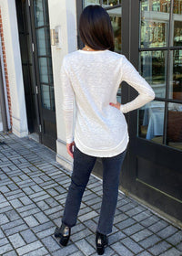 Bobi Long Sleeve Ribbed Contrast Tee - Cream-***FINAL SALE***-Hand In Pocket