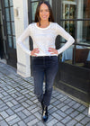 Bobi Long Sleeve Ribbed Contrast Tee - Cream-***FINAL SALE***-Hand In Pocket