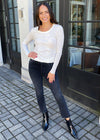Bobi Long Sleeve Ribbed Contrast Tee - Cream-***FINAL SALE***-Hand In Pocket