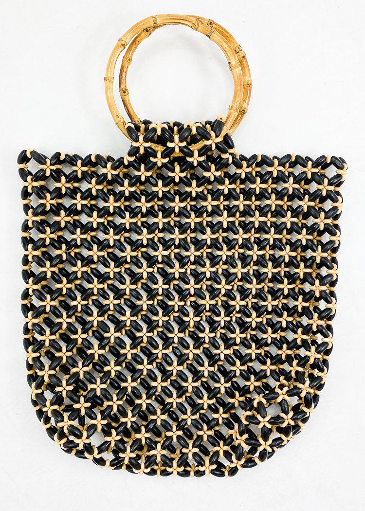 Lina Beaded Dual Handled Tote-Black-Hand In Pocket