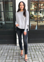 Boxy Crew Neck Sweater - Heather Grey-Hand In Pocket