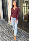 Bobi Cropped Ribbed Long Sleeve Henley Tee - Brandy***FINAL SALE***-Hand In Pocket