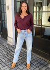 Bobi Cropped Ribbed Long Sleeve Henley Tee - Brandy***FINAL SALE***-Hand In Pocket
