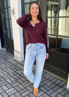 Bobi Cropped Ribbed Long Sleeve Henley Tee - Brandy***FINAL SALE***-Hand In Pocket