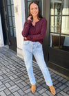 Bobi Cropped Ribbed Long Sleeve Henley Tee - Brandy***FINAL SALE***-Hand In Pocket