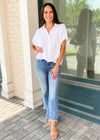 Stateside Poplin Rolled Sleeve Button Up Top-White-Hand In Pocket