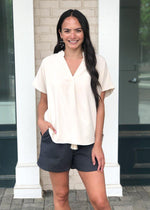 Karlie Natural Essential V Neck Blouse-Hand In Pocket