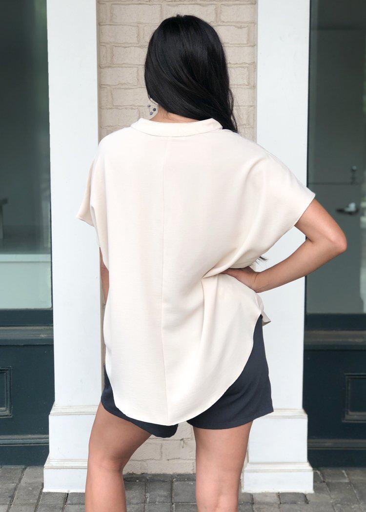 Karlie Natural Essential V Neck Blouse-Hand In Pocket