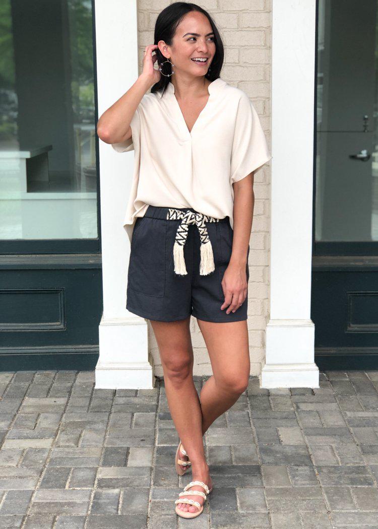 Karlie Natural Essential V Neck Blouse-Hand In Pocket