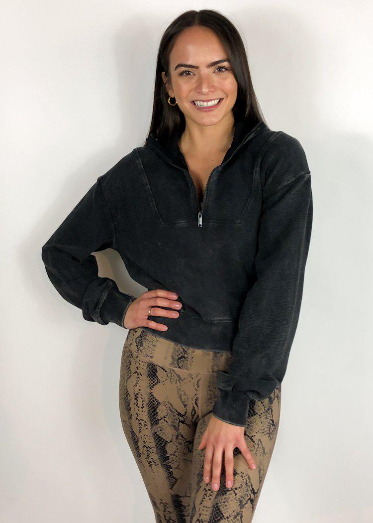 Renew 3/4 Zip Pullover-Washed Black-Hand In Pocket
