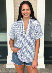 Karlie Milos Polka Dot Print V Neck Blouse - White-Hand In Pocket