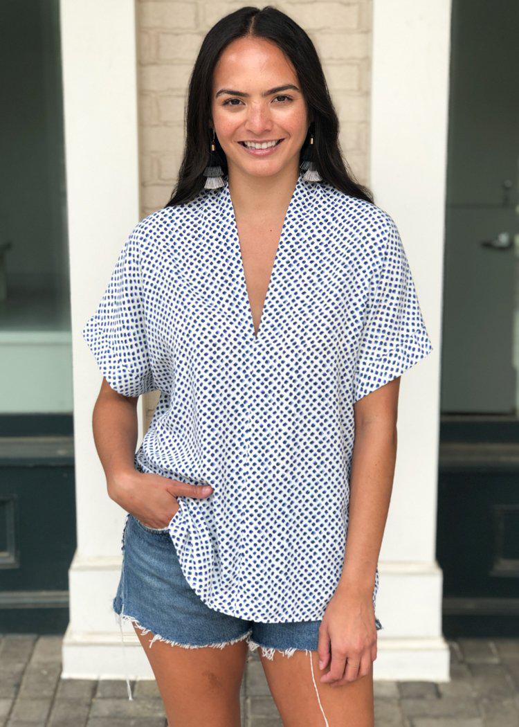 Karlie Milos Polka Dot Print V Neck Blouse - White-Hand In Pocket