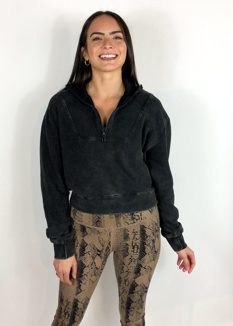 Renew 3/4 Zip Pullover-Washed Black-Hand In Pocket