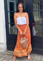 Giverny Tiered Midi Skirt-Orange-Hand In Pocket