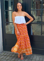 Giverny Tiered Midi Skirt-Orange-Hand In Pocket