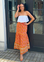 Giverny Tiered Midi Skirt-Orange-Hand In Pocket