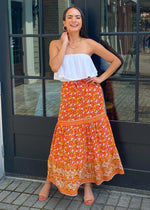 Giverny Tiered Midi Skirt-Orange-Hand In Pocket