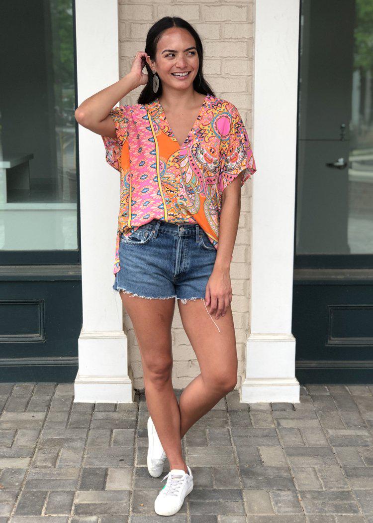 Karlie Noosa Paisley Print Tunic - Orange-Hand In Pocket