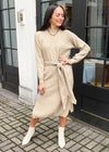 Lucy Paris Indria Tie Waist Sweater Dress - Taupe-Hand In Pocket