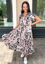 Karlie Sullivans Short Sleeve Tiered Cheetah Print Dress - Blush-Hand In Pocket