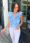 Janeiro Ruffled Double V Top-Hand In Pocket