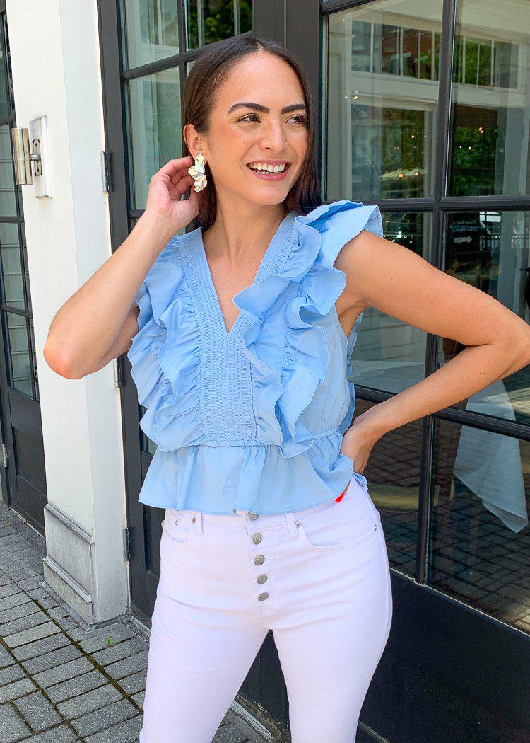 Janeiro Ruffled Double V Top-Hand In Pocket