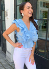 Janeiro Ruffled Double V Top-Hand In Pocket