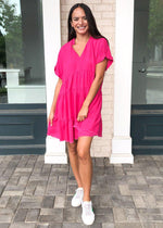 West Port Tiered Shirtdress- Hot Pink-***FINAL SALE***-Hand In Pocket