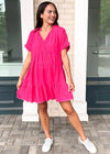 West Port Tiered Shirtdress- Hot Pink-***FINAL SALE***-Hand In Pocket