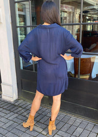 Elan Leeward Oversized Button Down Tunic - Navy***FINAL SALE***-Hand In Pocket