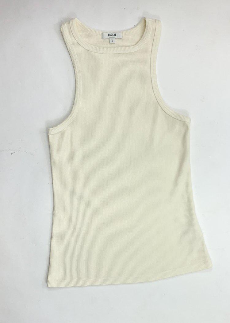 Agolde Organic Cotton Rib Ivory Tank - Paste-Hand In Pocket