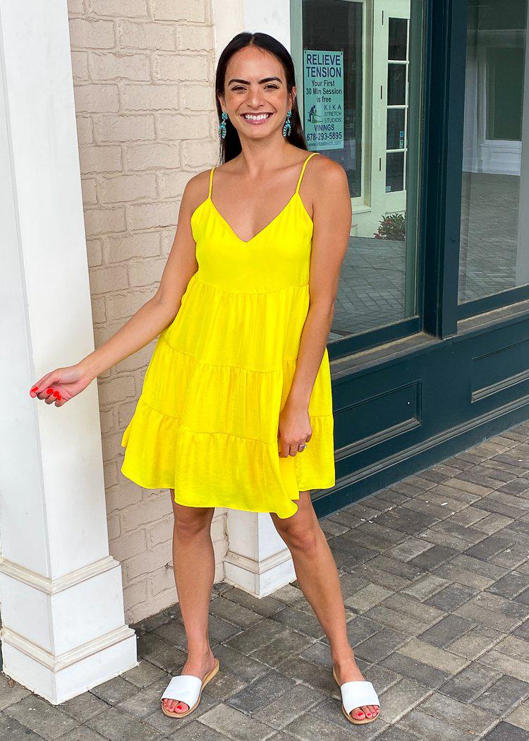 Miramar Babydoll Tiered Dress - Lemon-Hand In Pocket