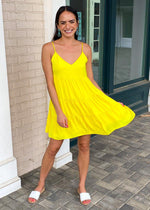 Miramar Babydoll Tiered Dress - Lemon-Hand In Pocket