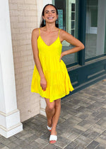 Miramar Babydoll Tiered Dress - Lemon-Hand In Pocket