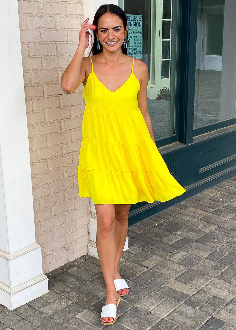 Miramar Babydoll Tiered Dress - Lemon-Hand In Pocket