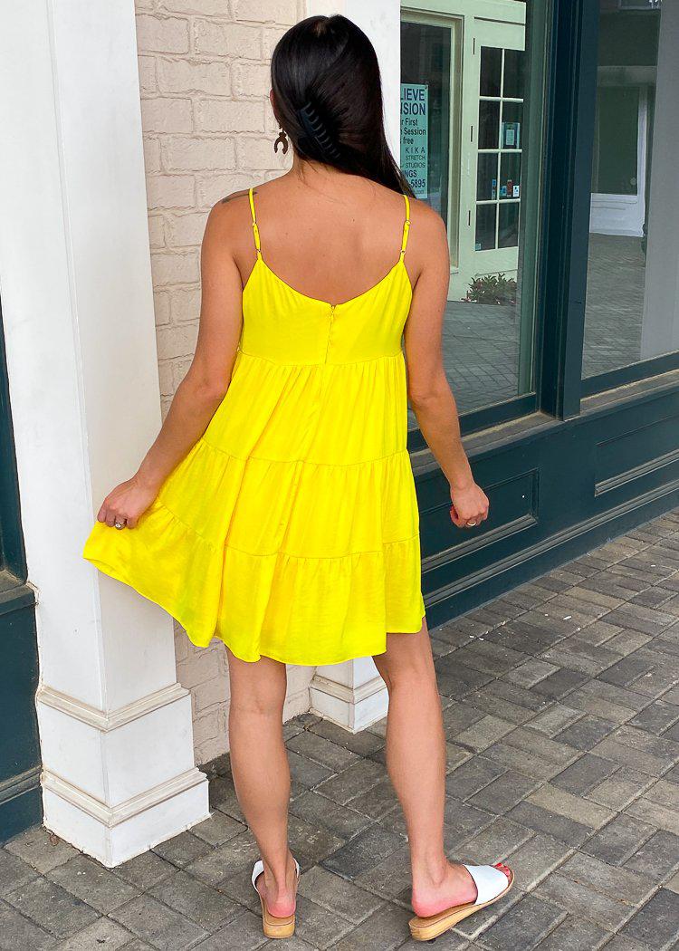 Miramar Babydoll Tiered Dress - Lemon-Hand In Pocket