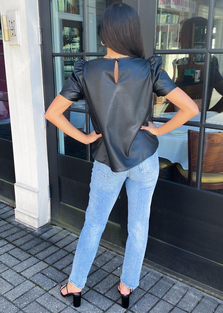 THML Tunis Short Sleeve Faux Leather Top ***FINAL SALE***-Hand In Pocket