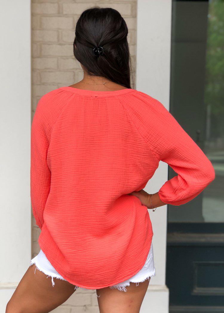 Bobi Gauzy Split Neck Blouse-Cocktail-Hand In Pocket