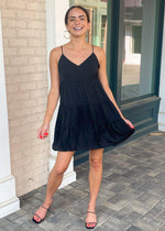Miramar Babydoll Tiered Dress -Black-Hand In Pocket