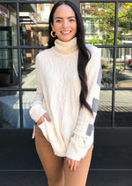 Estes Cableknit Tunic Sweater-Cream-Hand In Pocket