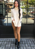 Estes Cableknit Tunic Sweater-Cream-Hand In Pocket