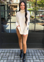 Estes Cableknit Tunic Sweater-Cream-Hand In Pocket