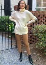Estes Cableknit Tunic Sweater-Cream-Hand In Pocket