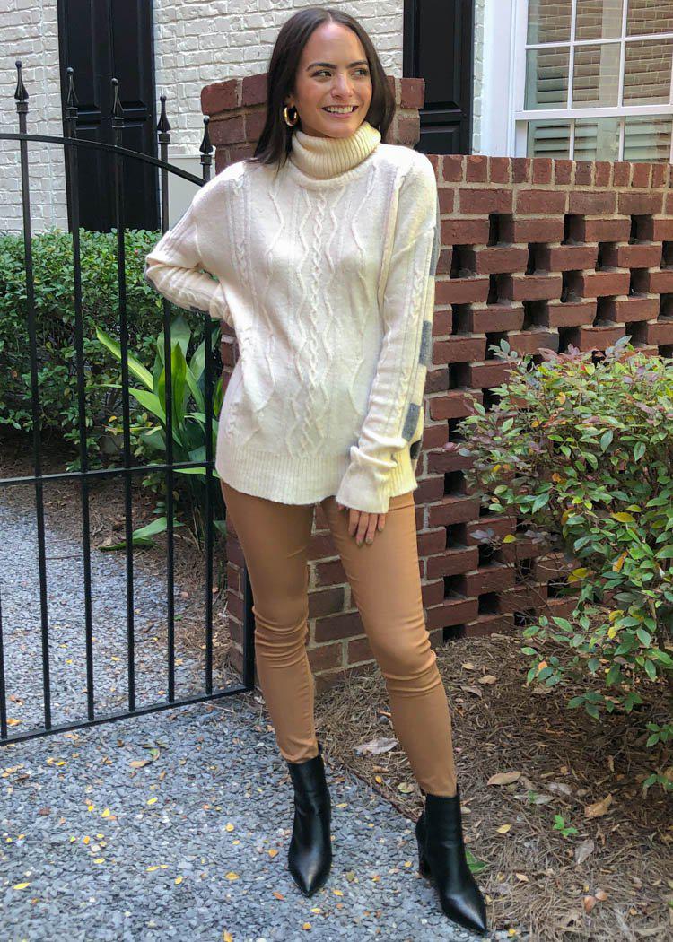 Estes Cableknit Tunic Sweater-Cream-Hand In Pocket