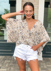 Zaire Leopard Print Kimono Sleeve Blouse - Taupe-Hand In Pocket